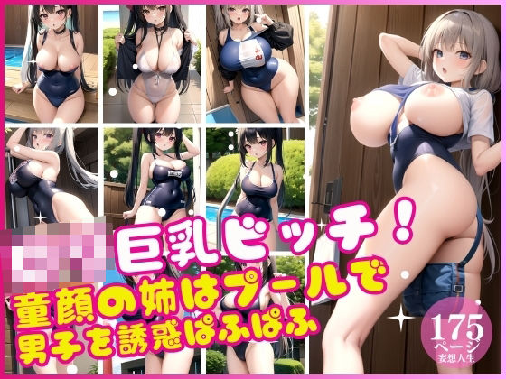 d_369534【同人誌価格比較】ロリ巨乳ビッチ！童顔の姉はプールで男子を誘惑ぱふぱふ